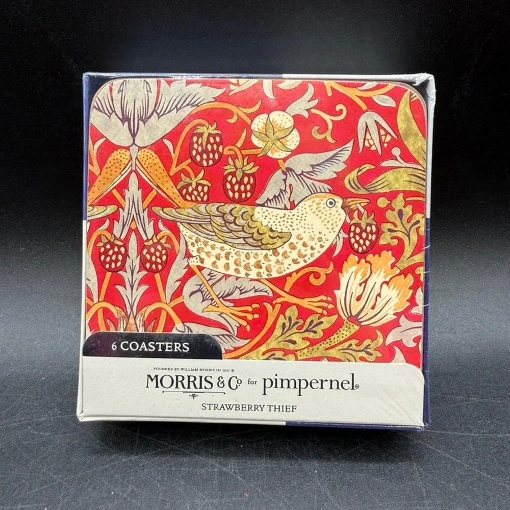 Morris Co Pimpernel Strawberry Thief Red Coaster Set 6 Pack Red Bird Cottage